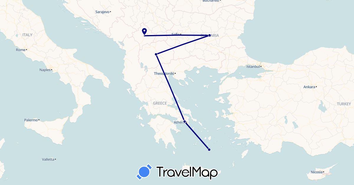 TravelMap itinerary: driving in Bulgaria, Greece, Macedonia, Kosovo (Europe)